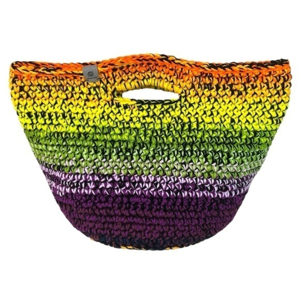 Handcrafted Multicolor Crochet Scrap Woven Tote Bag Basket Storage Handmade Knit